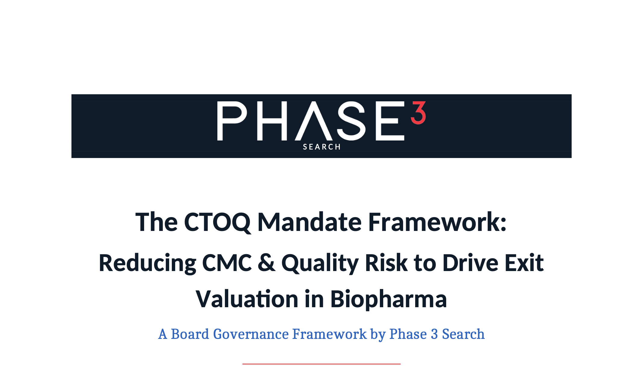 Cover of the CTO Mandate Framework, the board governance framework built by Phase 3 Search